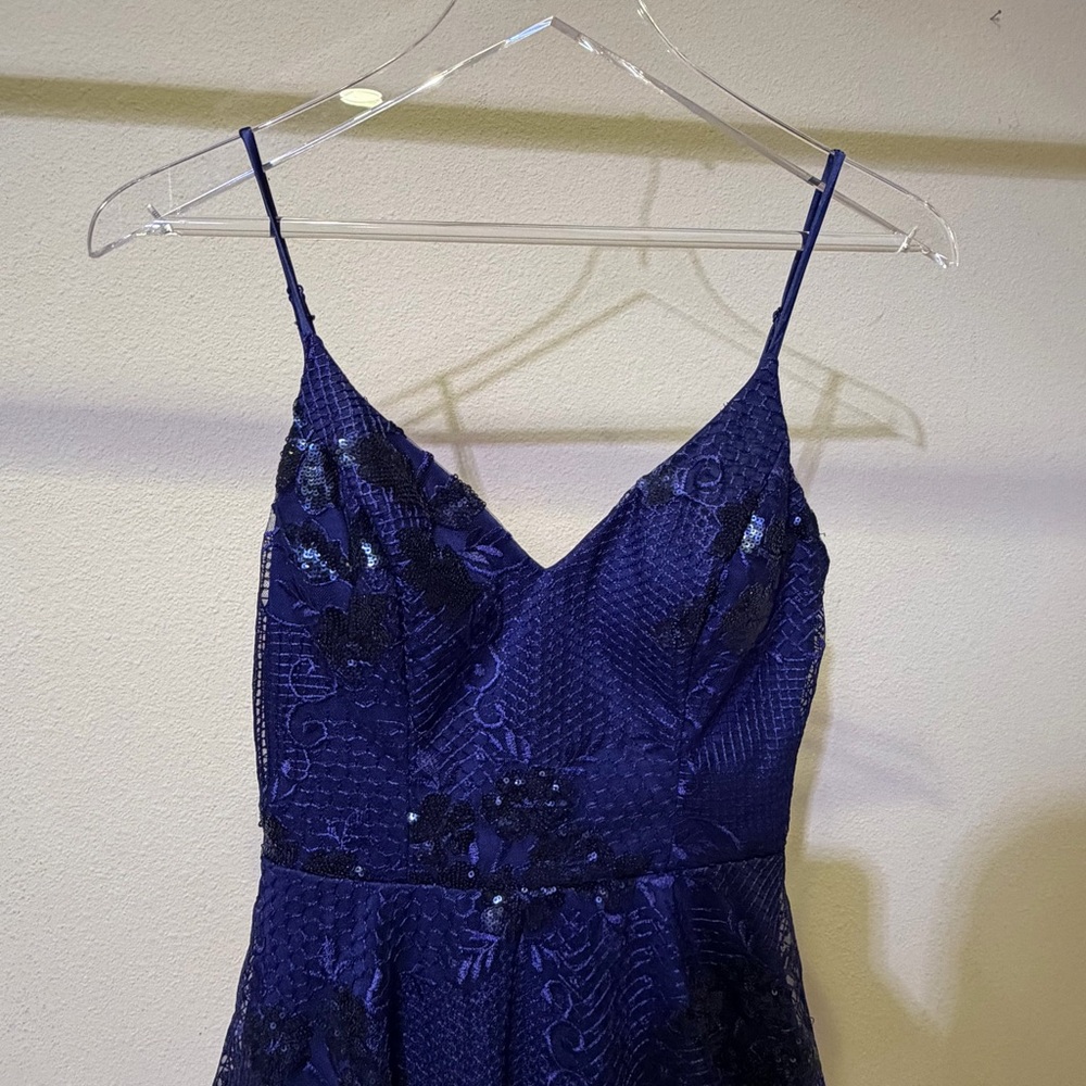 City Studio Deep Blue Dress with Black Sequin and Lace Overlay - Picture 4 of 7